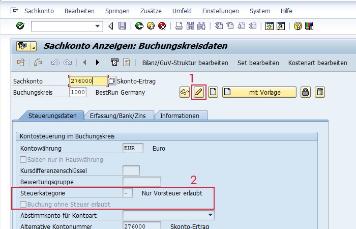 Steuerungsdaten Von Sachkonten In SAP